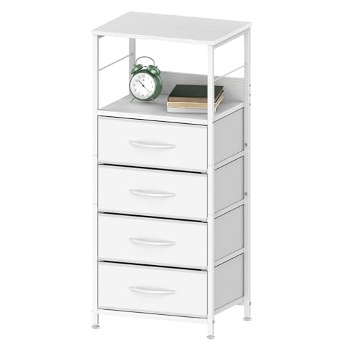 CADUKE Schrank mit Schubladen, Kommode mit 4 Stoffschubladen, schmaler Aufbewahrungsschrank aus Stoff mit Metallgestell für Flur Kinderzimmer Wohnzimmer (Weiß) von CADUKE