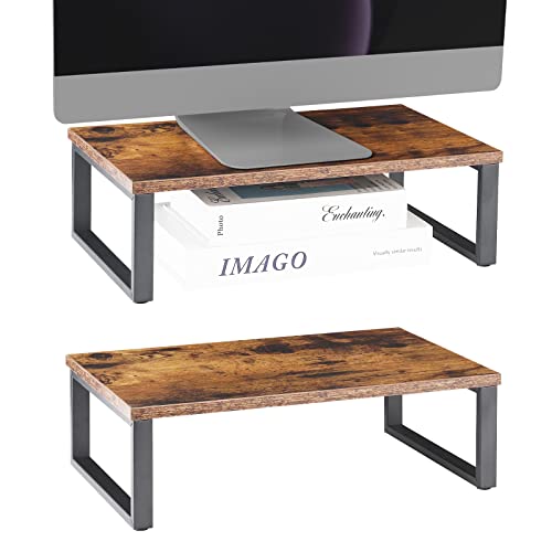 CADUKE Monitorständer Erhöhung, 2er Set Holz Tischplatte Computer Ständer, Industrie Desktop Regal Aufbewahrung Organizer für Bildschirm, Drucker, Laptop, MacBook, Notebook, PC (Dunkelbraun) von CADUKE