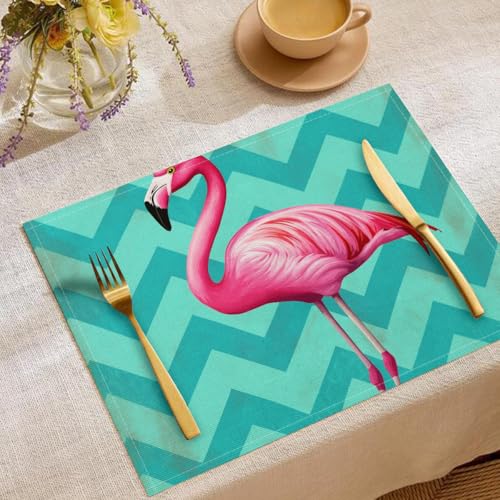 Abwaschbar Tischsets 4er Set, 45 * 30cm Flamingo Türkis Geometrisch Tischdeko Bankett Platzsets Dekorative Tischsets Saisonal Platzsets, Küche Party Grün von CAEITLRSO