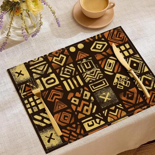 Abwaschbar Tischsets mit Traditionell Stammesangehörige, 30 x 45 cm, Traditionell Kunst, dekorativ Leinen waschbar Platzsets für Urlaub Party Küche Esstisch Dekoration, 4 von CAEITLRSO