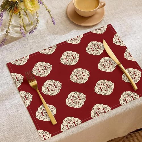 Abwaschbar Tischsets4er Set, Mandala Muster Tischdeko Elegant Symmetrisch Bankett Platzsets 30x45cm Urlaub Waschbar Platzdeckchen Küche Party Deko Rot von CAEITLRSO