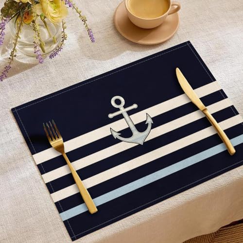 Anker Platzsets 4er Set Marine Weiß Streifen Tischset Anker Tischsets Dekor Platzsets Waschbar Platzdeckchen für Küche Drinnen Urlaub Party 30x45cm Anker Platzsets 4er Set Marine Weiß Streifen Tischset Anker Tischsets Dekor Platzsets Waschbar Platzdeckchen für Küche Drinnen Urlaub Party 30x45cm von CAEITLRSO