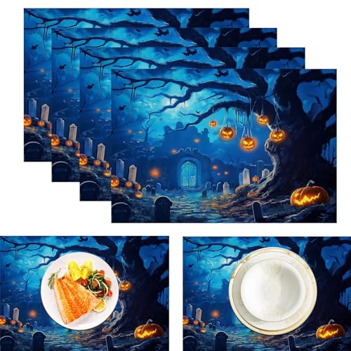 Antike Friedhof Platzdeckchen aus Leinen, wasserdicht, waschbar, hitzebeständig, 4 Stück, Kürbislaterne Wald für ESS-/Küchentisch, Neptunblau 30x45cm Antike Friedhof Platzdeckchen aus Leinen, wasserdicht, waschbar, hitzebeständig, 4 Stück, Kürbislaterne Wald für ESS-/Küchentisch, Neptunblau 30x45cm von CAEITLRSO