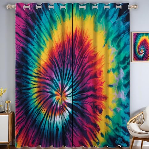 Batik Muster Verdunkelungsvorhang - Lila Blau Vorhang Blickdicht, Psychedelische Spiralförmige Designs Geräuschreduzierend Thermovorhang für Wohnzimmer Schlafzimmer, H 214 x B 91.5 cm (2er Pack) von CAEITLRSO