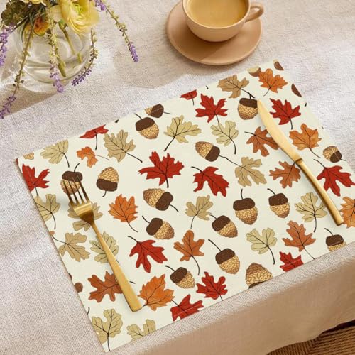 Blätter Eicheln Tischsets Herbstmuster Waschbar Stoff Dekoration Tischsets Platzset Tischdekorations Digitaldruck Platzsets für Küche 45 x 30 cm 4 Stück von CAEITLRSO
