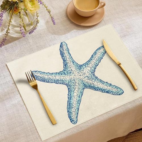 Blau Seestern Platzsets 6er Set Ozean Motiv Tischset Blau Seestern Tischsets Dekor Platzsets Waschbar Platzdeckchen für Küche Drinnen Urlaub Party 30x45cm Blau Seestern Platzsets 6er Set Ozean Motiv Tischset Blau Seestern Tischsets Dekor Platzsets Waschbar Platzdeckchen für Küche Drinnen Urlaub Party 30x45cm von CAEITLRSO