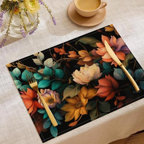 Blumen Blätter Tischsets Zart Ölgemälde Waschbar Stoff Dekoration Tischsets Platzset Tischdekorations Digitaldruck Platzsets für Küche 45 x 30 cm 4 Stück von CAEITLRSO