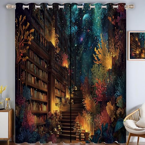 CAEITLRSO Antike Bibliothek Verdunkelungsvorhang - Braun Blau Vorhang Blickdicht mit Ösen, Mysteriös Pflanze Geräuschreduzierend Thermovorhang für Wohnzimmer Schlafzimmer, H 166 x B 75 cm (2er Pack) CAEITLRSO Antike Bibliothek Verdunkelungsvorhang - Braun Blau Vorhang Blickdicht mit Ösen, Mysteriös Pflanze Geräuschreduzierend Thermovorhang für Wohnzimmer Schlafzimmer, H 166 x B 75 cm (2er Pack) von CAEITLRSO