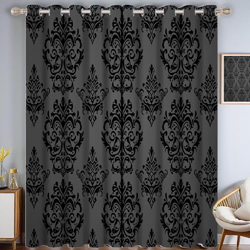 CAEITLRSO Damast Muster Verdunkelungsvorhang - Dunkelgrau Vorhang Blickdicht mit Ösen, Elegant Nahtlos Geräuschreduzierend Thermovorhang für Wohnzimmer Schlafzimmer, H 214 x B 91.5 cm (2er Pack) von CAEITLRSO