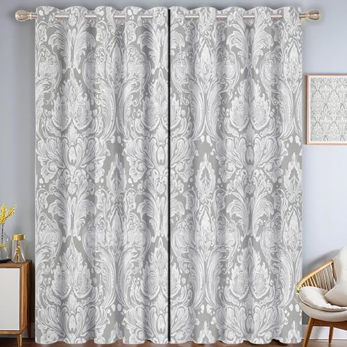 CAEITLRSO Elegant Damast Verdunkelungsvorhang - Grau, Vorhang Blickdicht mit Ösen, Vintage Exquisit Geräuschreduzierend Thermovorhang für Wohnzimmer Schlafzimmer, H 245 x B 145 cm (2er Pack) von CAEITLRSO