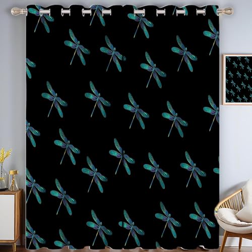 CAEITLRSO Libellen Verdunkelungsvorhang - Türkisblau Vorhang Blickdicht mit Ösen, Nahtloses Muster Geräuschreduzierend Thermovorhang für Wohnzimmer Schlafzimmer, H 166 x B 75 cm (2er Pack) von CAEITLRSO