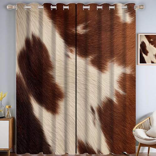 CAEITLRSO Rindsleder Textur Verdunkelungsvorhang - Braun Vorhang Blickdicht mit Ösen, Tier Druck Geräuschreduzierend Thermovorhang für Wohnzimmer Schlafzimmer, H 215 x B 110 cm (2er Pack) von CAEITLRSO