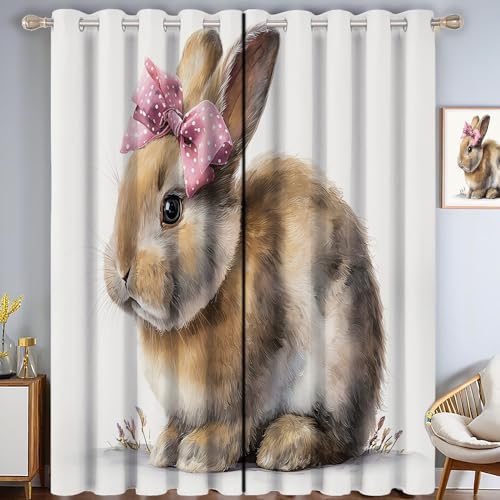 CAEITLRSO Schleife Hase Verdunkelungsvorhang-Set Für Schlafzimmer 3D-Druck Aquarell Illustration Vorhänge Blickdicht Für Dekoration Wohnzimmer (166 x 75 cm (BxH)) von CAEITLRSO