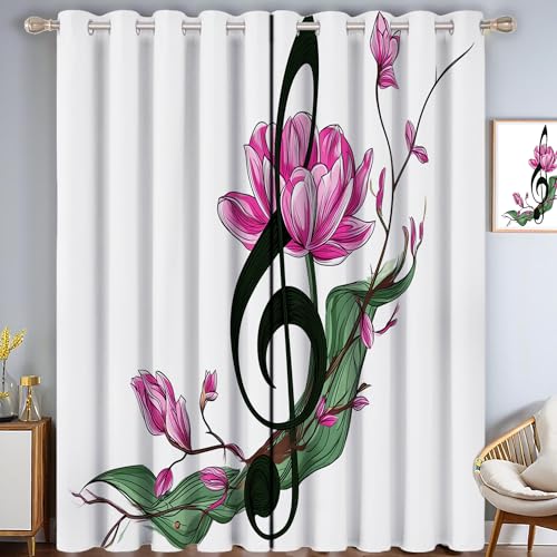CAEITLRSO Verdunkelungsvorhänge mit Blumen Musiknoten, Kreativ Illustration, Ösenvorhänge und Vorhänge, Thermovorhänge, Fensterbehandlungen mit schwarzem Futter, 214 x 91.5 cm 2 Paneele von CAEITLRSO