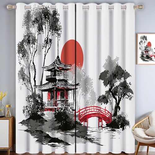 CAEITLRSO Verdunkelungsvorhänge mit Japanischer Garten, Pavillon Wintergarten, Ösenvorhänge und Vorhänge, Thermovorhänge, Fensterbehandlungen mit schwarzem Futter, 215 x 110 cm 2 Paneele CAEITLRSO Verdunkelungsvorhänge mit Japanischer Garten, Pavillon Wintergarten, Ösenvorhänge und Vorhänge, Thermovorhänge, Fensterbehandlungen mit schwarzem Futter, 215 x 110 cm 2 Paneele von CAEITLRSO