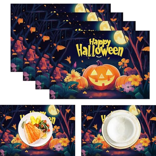 Cartoon Kürbis Platzdeckchen aus Leinen, wasserdicht, waschbar, hitzebeständig, 6 Stück, Wald Mond für ESS-/Küchentisch, Mango-Orange 30x45cm Cartoon Kürbis Platzdeckchen aus Leinen, wasserdicht, waschbar, hitzebeständig, 6 Stück, Wald Mond für ESS-/Küchentisch, Mango-Orange 30x45cm von CAEITLRSO