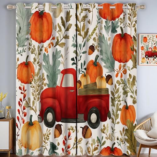 Cartoon LKW Verdunkelungsvorhang - Rot Grün Vorhang Blickdicht mit Ösen, Kürbis Eichel Geräuschreduzierend Thermovorhang für Wohnzimmer Schlafzimmer, H 215 x B 110 cm (2er Pack) von CAEITLRSO