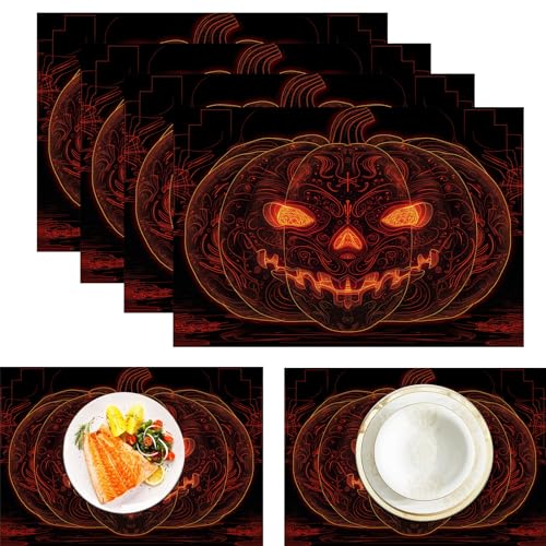Cyberpunk Tischsets, 4 Stück, Schwarz Rot, Halloween Kürbis Tischset, 30 x 45 cm, saisonale hitzebeständige Tischsets für Party, Küche, Esszimmer von CAEITLRSO