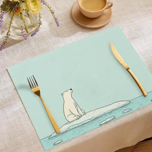 Eisbär Eisscholle Tischsets Einfach Cartoon Waschbar Stoff Dekoration Tischsets Platzset Tischdekorations Digitaldruck Platzsets für Küche 45 x 30 cm 6 Stück von CAEITLRSO