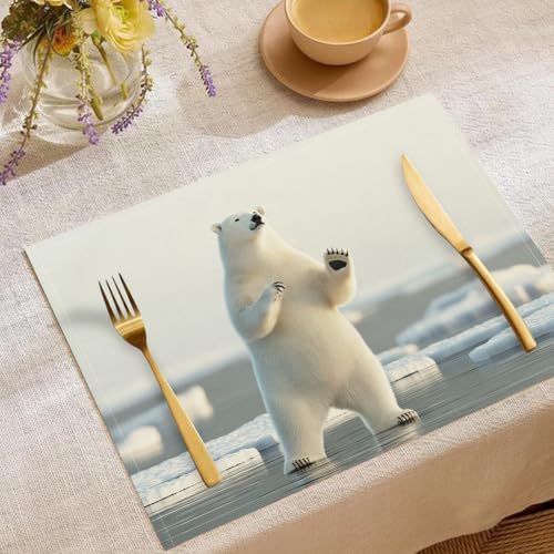 Eisbären Tischsets Wildtiere Tiere Waschbar Stoff Dekoration Tischsets Platzset Tischdekorations Digitaldruck Platzsets für Küche 45 x 30 cm 4 Stück von CAEITLRSO