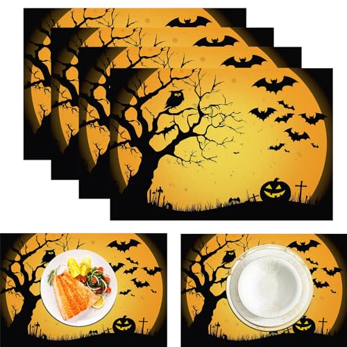 Eule Baum Platzdeckchen aus Leinen, wasserdicht, waschbar, hitzebeständig, 4 Stück, Vollmond Fledermäuse Kürbis für ESS-/Küchentisch, Gelb Orange 30x45cm Eule Baum Platzdeckchen aus Leinen, wasserdicht, waschbar, hitzebeständig, 4 Stück, Vollmond Fledermäuse Kürbis für ESS-/Küchentisch, Gelb Orange 30x45cm von CAEITLRSO