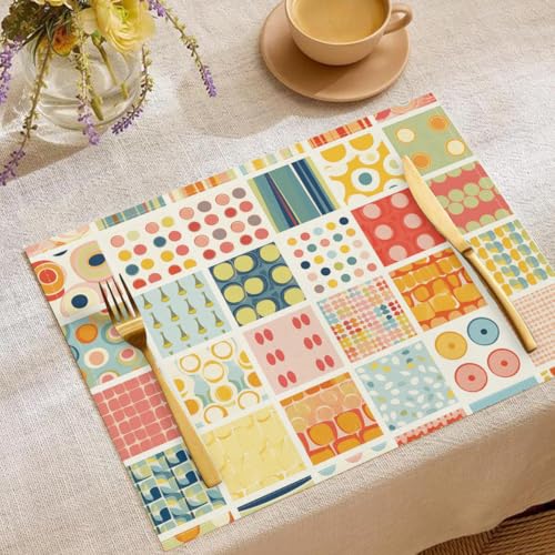 Farbe Raster Tischsets Geometrie Textur Waschbar Stoff Dekoration Tischsets Platzset Tischdekorations Digitaldruck Platzsets für Küche 45 x 30 cm 6 Stück von CAEITLRSO