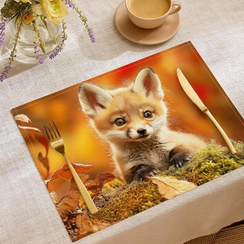 Fuchs Junges Tischsets Herbstlaub Moos Waschbar Stoff Dekoration Tischsets Platzset Tischdekorations Digitaldruck Platzsets für Küche 45 x 30 cm 6 Stück Fuchs Junges Tischsets Herbstlaub Moos Waschbar Stoff Dekoration Tischsets Platzset Tischdekorations Digitaldruck Platzsets für Küche 45 x 30 cm 6 Stück von CAEITLRSO