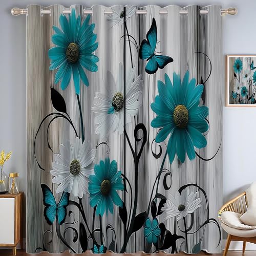 Gänseblümchen Wirbel Verdunkelungsvorhang - Türkis Schwarz Vorhang Blickdicht mit Ösen, Türkis Schmetterling Geräuschreduzierend Thermovorhang für Wohnzimmer Schlafzimmer, H 214 x B 91.5 cm (2er Pack) Gänseblümchen Wirbel Verdunkelungsvorhang - Türkis Schwarz Vorhang Blickdicht mit Ösen, Türkis Schmetterling Geräuschreduzierend Thermovorhang für Wohnzimmer Schlafzimmer, H 214 x B 91.5 cm (2er Pack) von CAEITLRSO
