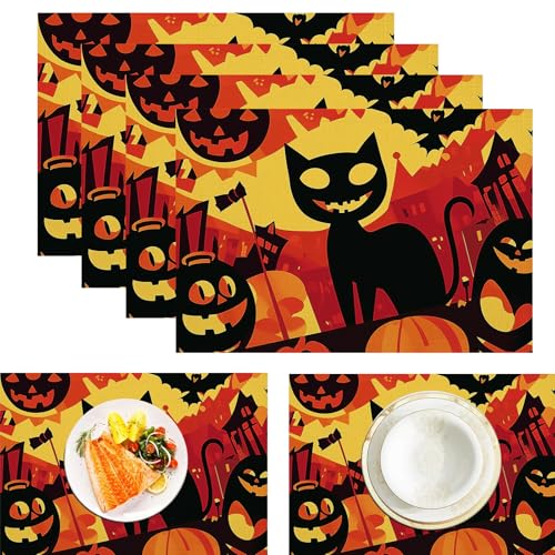 Geist Katze Platzdeckchen aus Leinen, wasserdicht, waschbar, hitzebeständig, 6 Stück, Horror Unheimlich für ESS-/Küchentisch, Gelb Orange 30x45cm Geist Katze Platzdeckchen aus Leinen, wasserdicht, waschbar, hitzebeständig, 6 Stück, Horror Unheimlich für ESS-/Küchentisch, Gelb Orange 30x45cm von CAEITLRSO