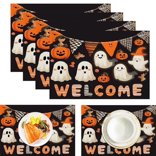 Geist Kürbis Platzdeckchen aus Leinen, wasserdicht, waschbar, hitzebeständig, 6 Stück, Halloween Willkommen Party für ESS-/Küchentisch, Karotte Orange 30x45cm Geist Kürbis Platzdeckchen aus Leinen, wasserdicht, waschbar, hitzebeständig, 6 Stück, Halloween Willkommen Party für ESS-/Küchentisch, Karotte Orange 30x45cm von CAEITLRSO