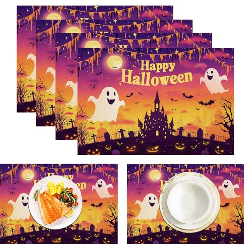 Geister Fledermäuse Tischsets, 4 Stück, Lila Orange Rosa, Cartoons Schlösser Tischset, 30 x 45 cm, saisonale hitzebeständige Tischsets für Party, Küche, Esszimmer Geister Fledermäuse Tischsets, 4 Stück, Lila Orange Rosa, Cartoons Schlösser Tischset, 30 x 45 cm, saisonale hitzebeständige Tischsets für Party, Küche, Esszimmer von CAEITLRSO