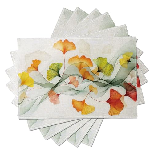 Ginkgoblatt, Bunt Abstrakt Tischsets 6er Set, Platzsets Waschbar Platzdeckchen für Küche Tisch Dekoration Drinnen Urlaub Party Dekor 30x45cm von CAEITLRSO