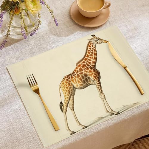 Giraffe Tischsets Vintage Illustration Waschbar Stoff Dekoration Tischsets Platzset Tischdekorations Digitaldruck Platzsets für Küche 45 x 30 cm 4 Stück von CAEITLRSO