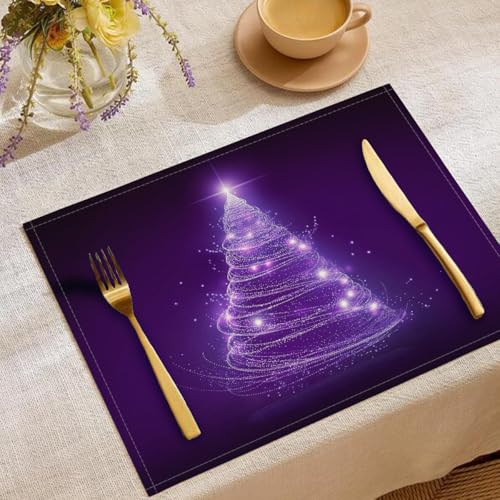 Glitzer Weihnachtsbaum Tischsets Mystery Fantasy Waschbar Stoff Dekoration Tischsets Platzset Tischdekorations Digitaldruck Platzsets für Küche 45 x 30 cm 4 Stück von CAEITLRSO