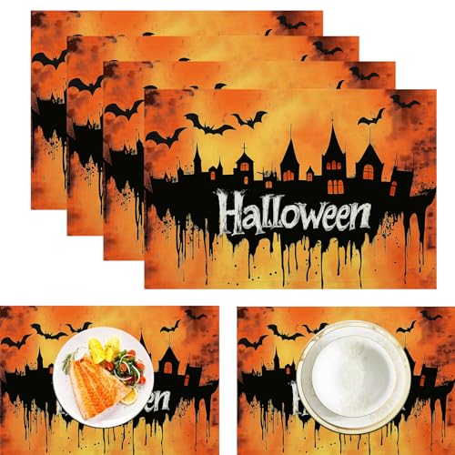 Halloween Fledermäuse Platzdeckchen aus Leinen, wasserdicht, waschbar, hitzebeständig, 4 Stück, Spukhaus Silhouetten für ESS-/Küchentisch, Verkehrsorange 30x45cm Halloween Fledermäuse Platzdeckchen aus Leinen, wasserdicht, waschbar, hitzebeständig, 4 Stück, Spukhaus Silhouetten für ESS-/Küchentisch, Verkehrsorange 30x45cm von CAEITLRSO