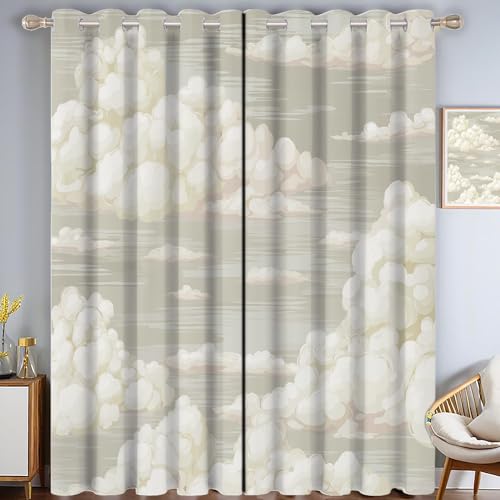 Handgezeichnet Wolken Verdunkelungsvorhang - Hellgrau Vorhang Blickdicht mit Ösen, Nahtloses Muster Geräuschreduzierend Thermovorhang für Wohnzimmer Schlafzimmer, H 215 x B 110 cm (2er Pack) von CAEITLRSO