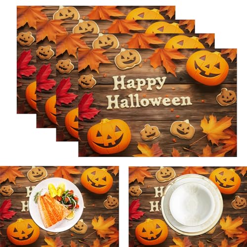 Kürbisplätzchen Tischsets, 4 Stück, Orange Braun, Herbstblätter Tischset, 30 x 45 cm, saisonale hitzebeständige Tischsets für Party, Küche, Esszimmer von CAEITLRSO