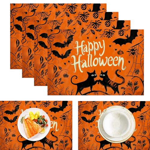 Kürbisse Fledermäuse Platzdeckchen aus Leinen, wasserdicht, waschbar, hitzebeständig, 4 Stück, Halloween Horror für ESS-/Küchentisch, Orange Schwarz 30x45cm Kürbisse Fledermäuse Platzdeckchen aus Leinen, wasserdicht, waschbar, hitzebeständig, 4 Stück, Halloween Horror für ESS-/Küchentisch, Orange Schwarz 30x45cm von CAEITLRSO