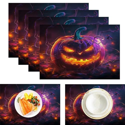 Magie Kürbis Platzsets, 6 Stück, Mystery Halloween, 30 x 45 cm, saisonal, waschbar, Leinen-Tischmatte für Party, Küche, Esszimmer, Kaffee, Outdoor von CAEITLRSO