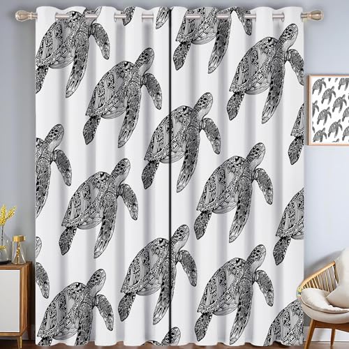 Meeresschildkröten Skizze Verdunkelungsvorhang - Schwarz Weiß Vorhang Blickdicht mit Ösen, Nahtloses Design Geräuschreduzierend Thermovorhang für Wohnzimmer Schlafzimmer, H 215 x B 110 cm (2er Pack) Meeresschildkröten Skizze Verdunkelungsvorhang - Schwarz Weiß Vorhang Blickdicht mit Ösen, Nahtloses Design Geräuschreduzierend Thermovorhang für Wohnzimmer Schlafzimmer, H 215 x B 110 cm (2er Pack) von CAEITLRSO