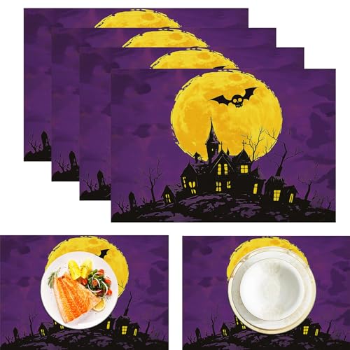 Mond Spukhaus Platzdeckchen aus Leinen, wasserdicht, waschbar, hitzebeständig, 6 Stück, Cartoon Mystery für ESS-/Küchentisch, Lila Gelb 30x45cm Mond Spukhaus Platzdeckchen aus Leinen, wasserdicht, waschbar, hitzebeständig, 6 Stück, Cartoon Mystery für ESS-/Küchentisch, Lila Gelb 30x45cm von CAEITLRSO