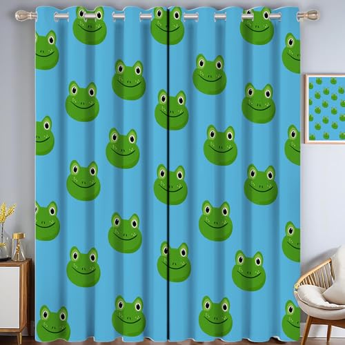 Niedlich Frosch Verdunkelungsvorhang - Blau Grün Vorhang Blickdicht mit Ösen, Cartoon Tiere Geräuschreduzierend Thermovorhang für Wohnzimmer Schlafzimmer, H 214 x B 91.5 cm (2er Pack) von CAEITLRSO