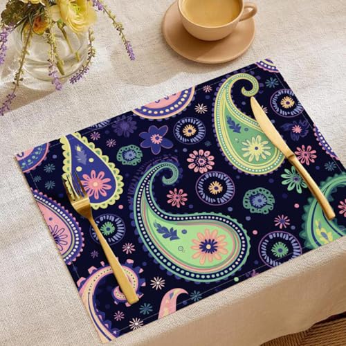 Paisley Muster Tischsets Abstrakt Blumen Waschbar Stoff Dekoration Tischsets Platzset Tischdekorations Digitaldruck Platzsets für Küche 45 x 30 cm 6 Stück von CAEITLRSO