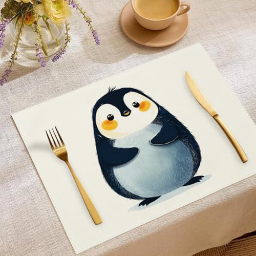 Pinguin Küken Tischsets Tiere Clipart Waschbar Stoff Dekoration Tischsets Platzset Tischdekorations Digitaldruck Platzsets für Küche 45 x 30 cm 4 Stück von CAEITLRSO
