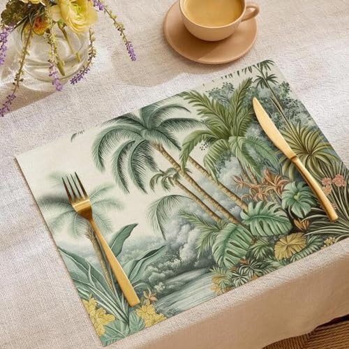 Regenwald Landschaft Platzsets 6er Set Fluss Baumwolle Leinen Tischsets Dekor Platzsets Hitzebeständig Waschbar Platzdeckchen für Küche Drinnen Party 30x45cm von CAEITLRSO