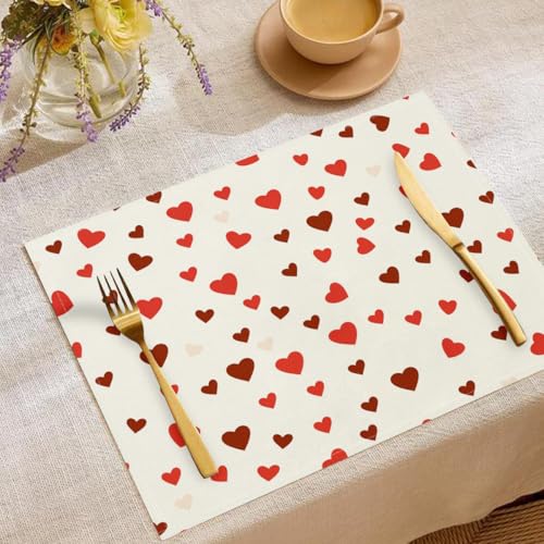 Rot Liebe Tischsets Romantisch Elegant Waschbar Stoff Dekoration Tischsets Platzset Tischdekorations Digitaldruck Platzsets für Küche 45 x 30 cm 4 Stück von CAEITLRSO