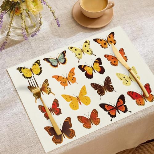 Schmetterling Exemplar Tischsets Vintage Illustration Waschbar Stoff Dekoration Tischsets Platzset Tischdekorations Digitaldruck Platzsets für Küche 45 x 30 cm 4 Stück von CAEITLRSO