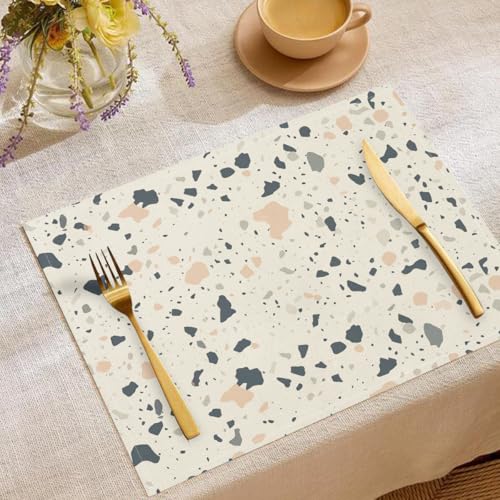 Terrazzo Tischsets Einfach Stilvoll Waschbar Stoff Dekoration Tischsets Platzset Tischdekorations Digitaldruck Platzsets für Küche 45 x 30 cm 6 Stück von CAEITLRSO