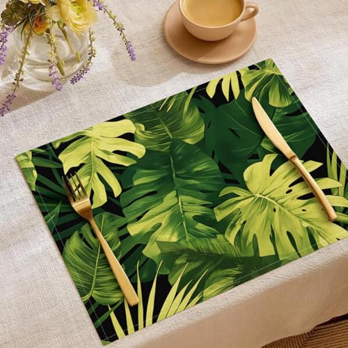 Tischset Palmblätter Dekoratives Platzset Baumwolle Leinen Tischsets Grün Blätter Hitzebeständig Waschbar Dekorative Platzsets für Küche Esszimmer Party Deko 6er Pack 45 x 30 cm von CAEITLRSO