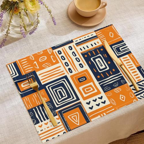 Traditionelle Stammesmuster Tischsets Geometrisch Waschbar Stoff Dekoration Tischsets Platzset Tischdekorations Digitaldruck Platzsets für Küche 45 x 30 cm 6 Stück von CAEITLRSO